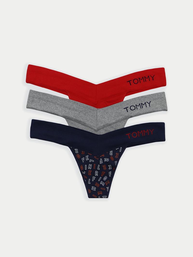 Női Tommy Hilfiger Seamless Mix Logo 3PK Thongs Sötétkék | HU 577ILH